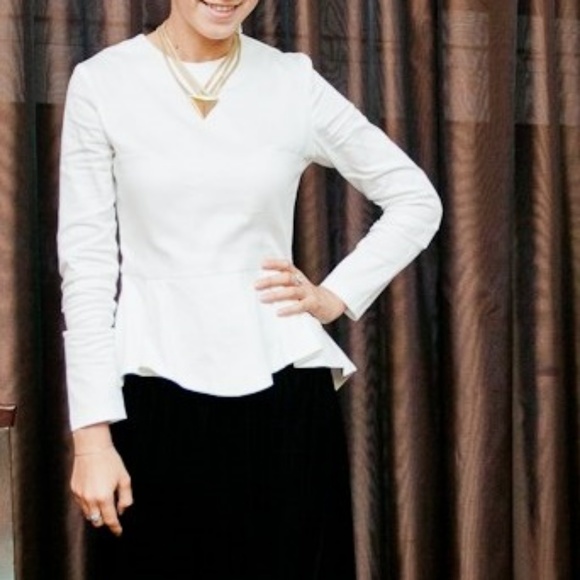 Rezeda Suleyman Tops - Rezeda Suleyman White Peplum Blouse, white